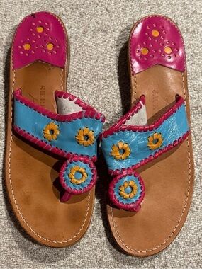 Jack Rogers Pink, Blue & Yellow Leather Thong Sandals